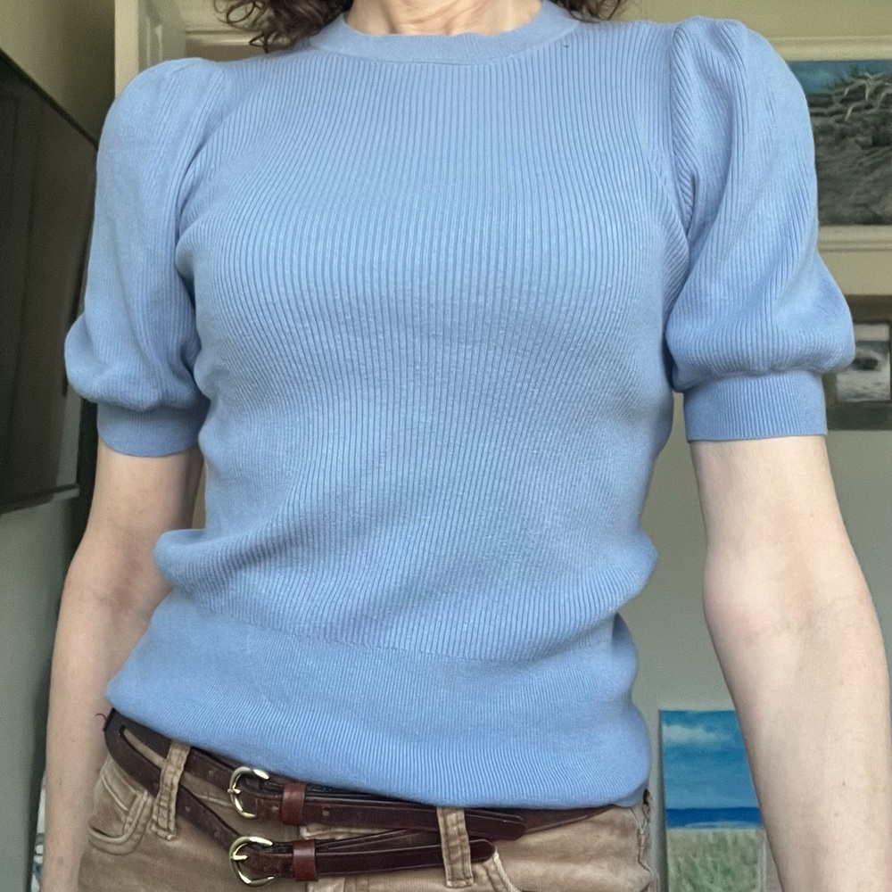 Light Blue Puff Sleeve Sweater